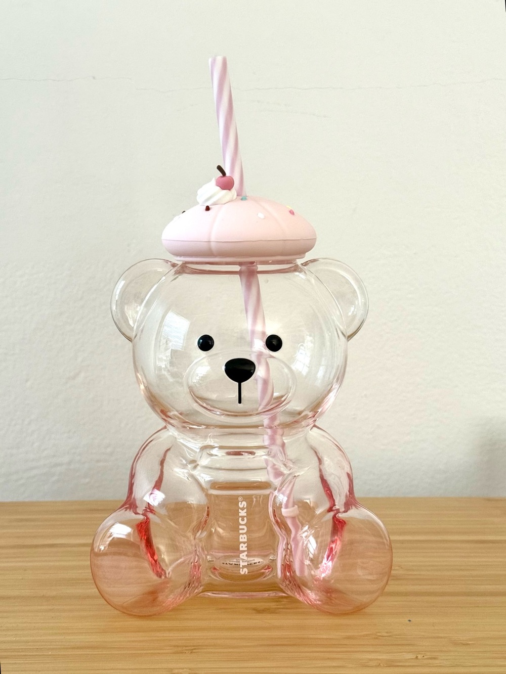 Starbucks Pink Clear Bear Sipper with Striped Straw